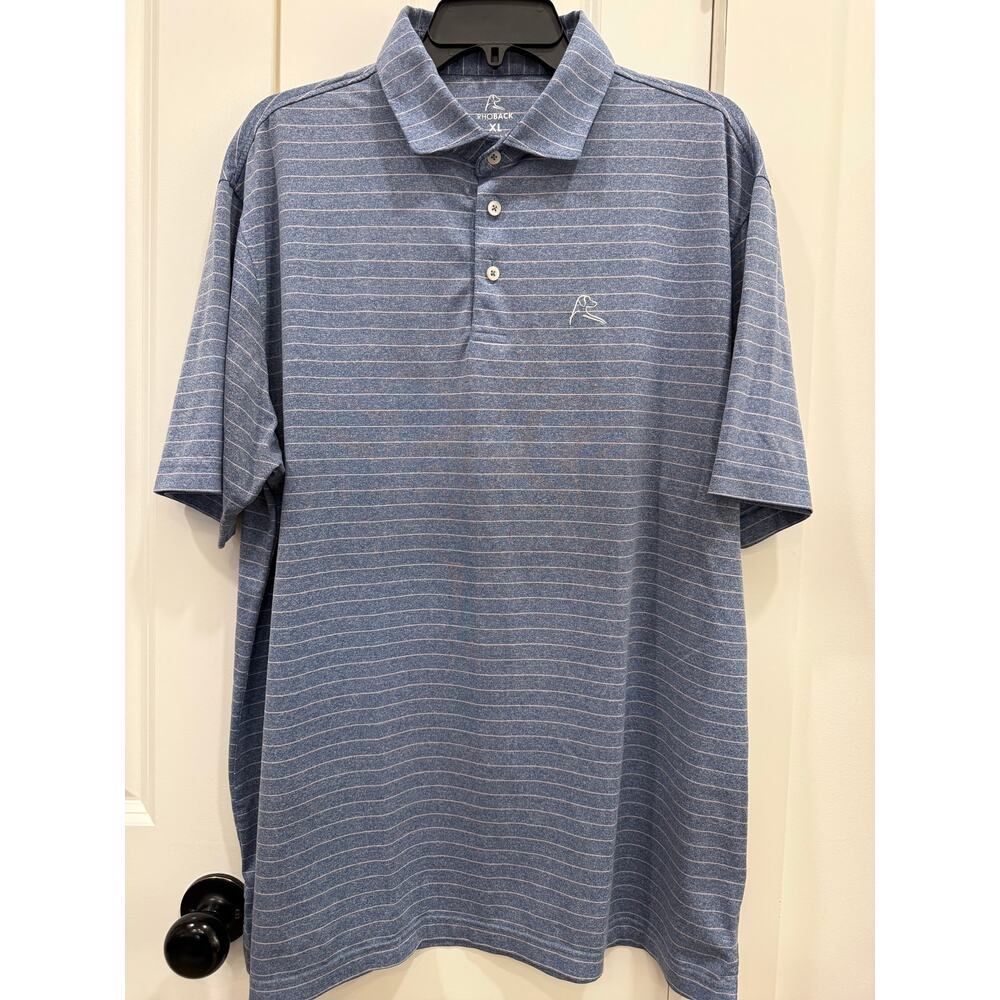 Rhoback Men’s Blue pinstriped Performance Golf Polo Shirt Short Sleeve Size XL